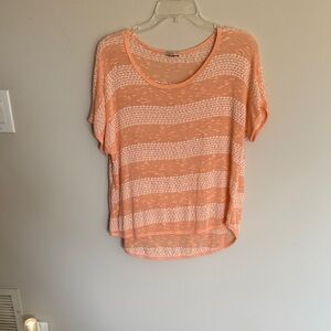 Relaxed Peach Striped Short-Sleeve Scoop-Neck Tee